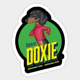 Retro Black Dachshund Walking Sticker